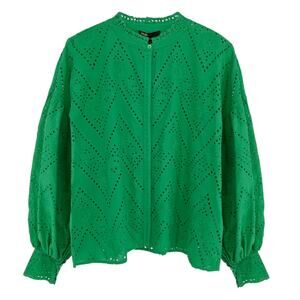MAJE Ciggy Cotton Eyelet Shirt in Green 3|L